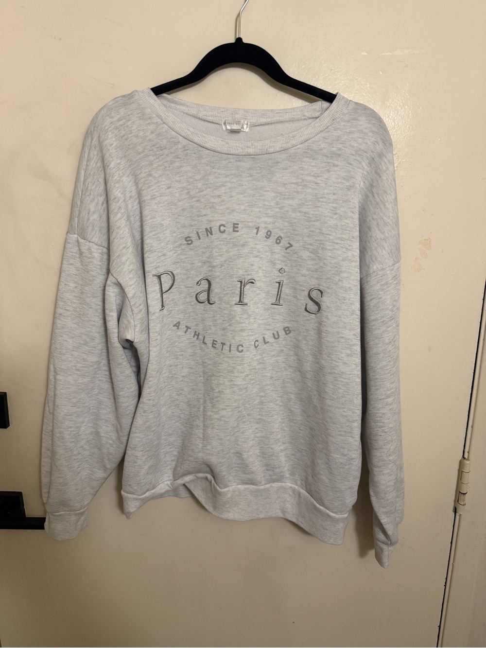 Paris Athletic Club Gray Fleece Crewneck Pullover Sweatshirt large L Orange Kiss